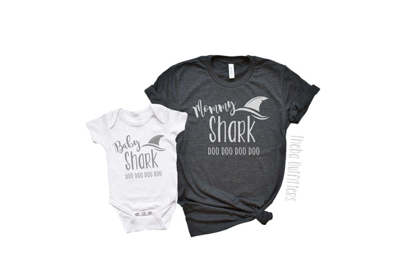 Baby Shark Mommy Shark Mommy and Me Shirt Tee Onesie Baby Theba Outfitters