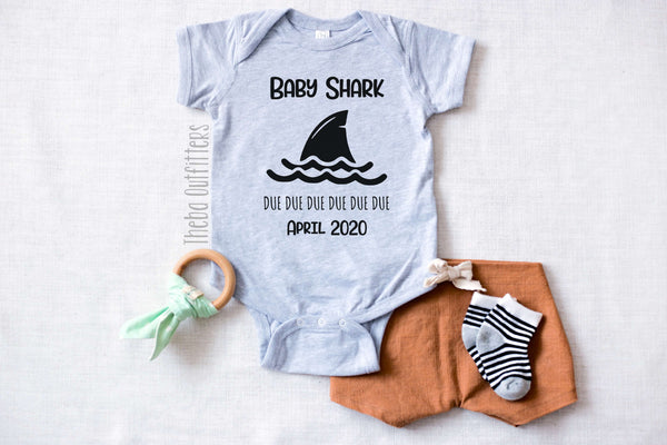 Baby Shark Pregnancy Announcement Custom Onesie bodysuit newborn infant theba outfitters