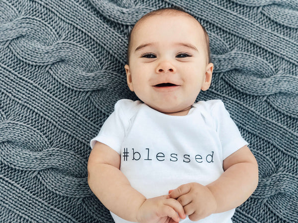 #Blessed Hashtag Blessed Thanksgiving Custom Baby Onesie Bodysuit Newborn Infant Theba Outfitters