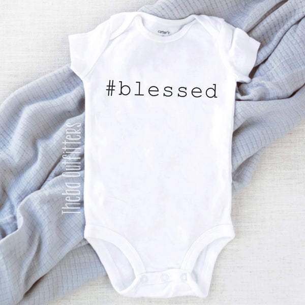 #Blessed Hashtag Blessed Thanksgiving Custom Baby Onesie Bodysuit Newborn Infant Theba Outfitters