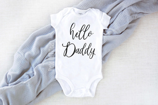 Hello Daddy Pregnancy Announcement Baby Onesie Bodysuit infant newborn Theba Outfitters