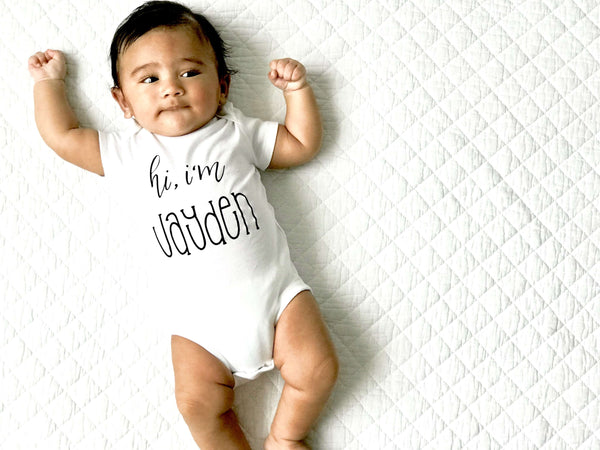 Hi I'm Name Personalized Onesie Bodysuit Newborn Infant Theba Outfitters