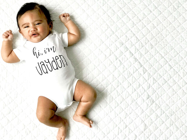 Hi I'm Name Personalized Onesie Bodysuit Newborn Infant Theba Outfitters
