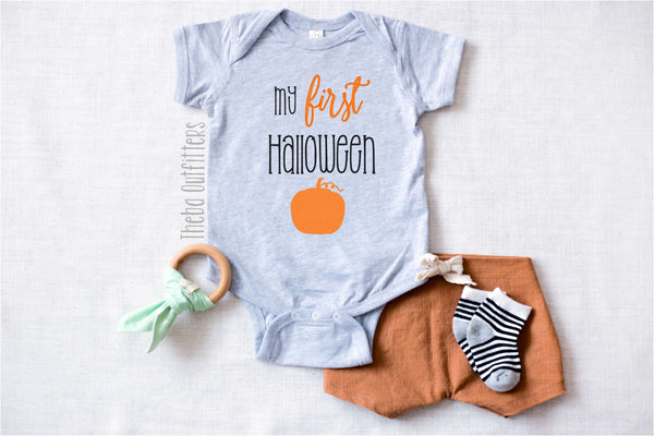 My First Halloween Onesie Tee Shirt Pumpkin Bodysuit Infant Baby Toddler Theba Outfitters