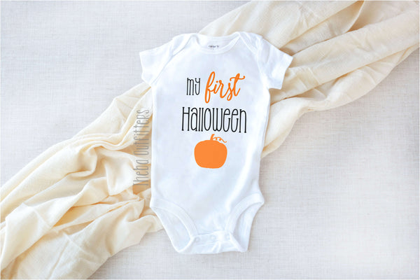My First Halloween Onesie Tee Shirt Pumpkin Bodysuit Infant Baby Toddler Theba Outfitters