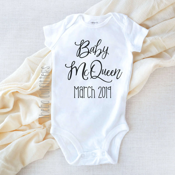 Baby 'Name' Personalized Pregnancy Announcement Onesie Bodysuit Newborn Theba Outfitters