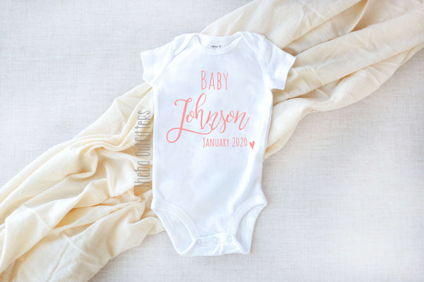 Baby 'Name' Personalized Pregnancy Announcement Onesie Bodysuit Newborn Theba Outfitters