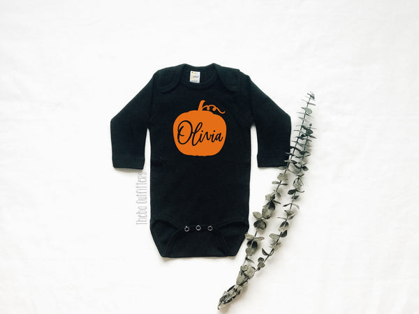 Pumpkin Name Onesie Tee Shirt Halloween Baby Infant Toddler Theba Outfitters