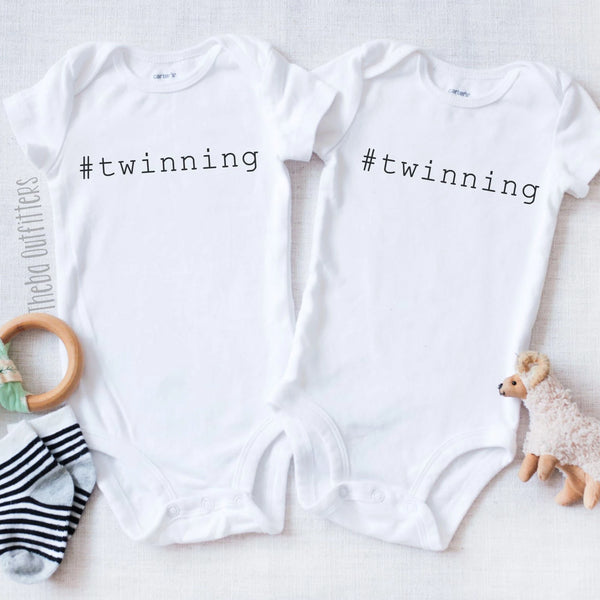 #Twinning Hashtag Twinning Twins Custom Baby Onesie Bodysuit Newborn Infant Theba Outfitters
