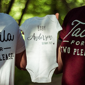 Baby 'Name' Personalized Pregnancy Announcement Onesie Bodysuit Newborn Theba Outfitters