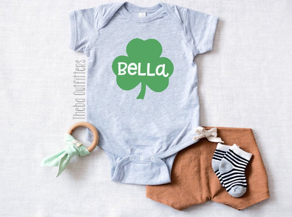 St. Patrick's Shamrock Onesie- Custom Name