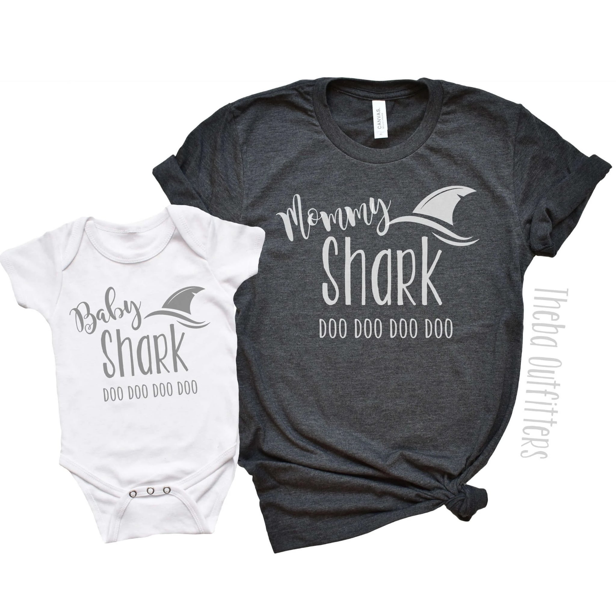 Baby Shark Mommy Shark Mommy and Me Shirt Tee Onesie Baby Theba Outfitters