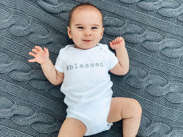 #Blessed Hashtag Blessed Thanksgiving Custom Baby Onesie Bodysuit Newborn Infant Theba Outfitters