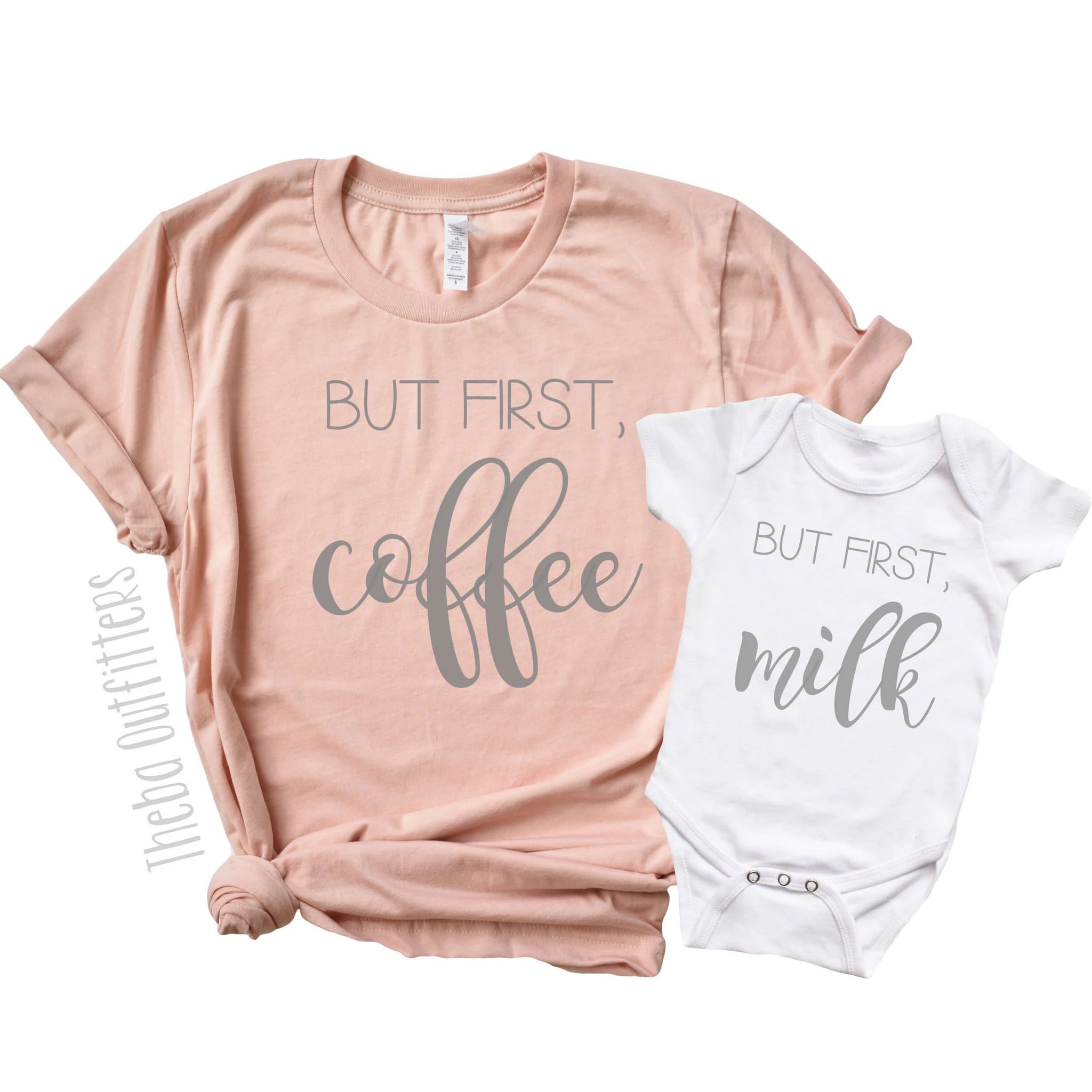 But First Milk But First Coffee Mommy and Me Matching Shirts Tee's Onesie Theba Outfitters