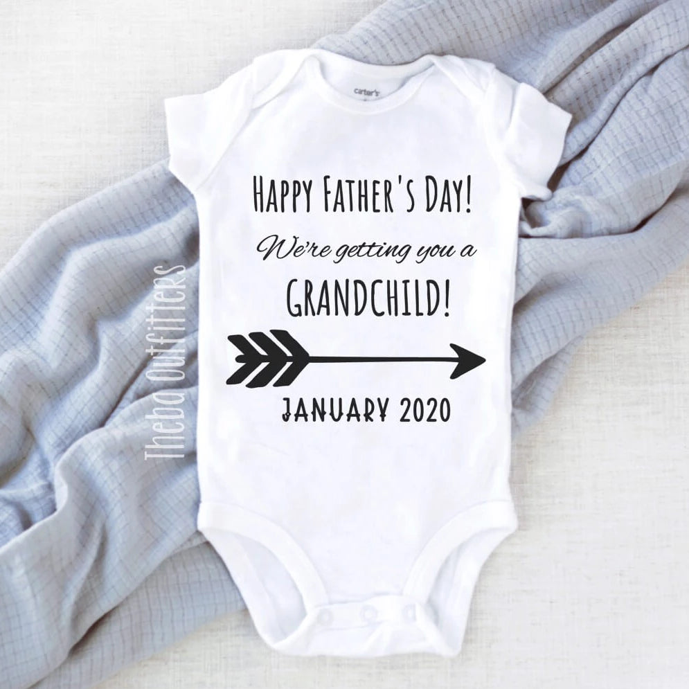 'Happy Father's Day we're getting you a Grandchild' Pregnancy Announcement Onesie Bodysuit Theba Outfitters