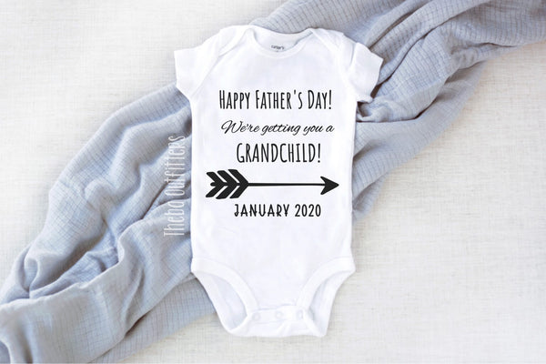 'Happy Father's Day we're getting you a Grandchild' Pregnancy Announcement Onesie Bodysuit Theba Outfitters