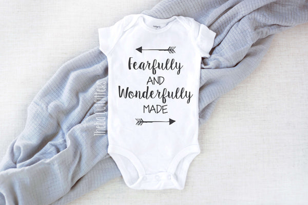 Fearfully and Wonderfully Made Baby Pregnancy Announcement Onesie Bodysuit Newborn Infant Theba Outfitters