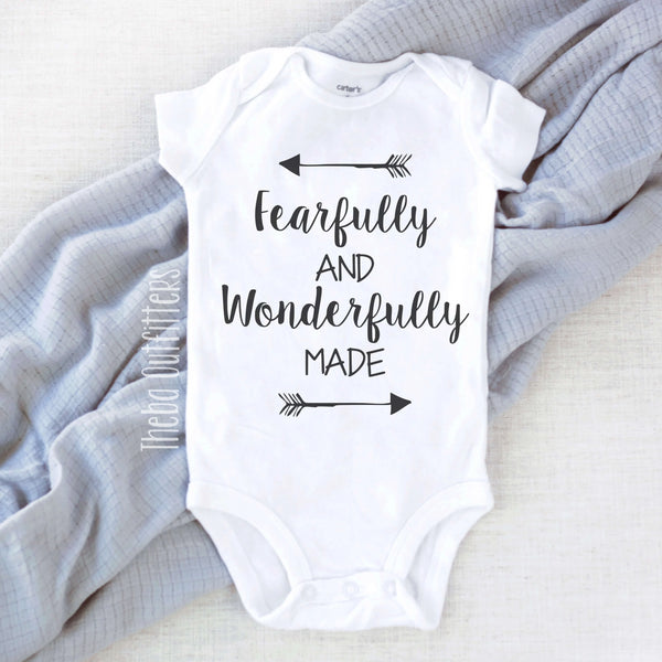 Fearfully and Wonderfully Made Baby Pregnancy Announcement Onesie Bodysuit Newborn Infant Theba Outfitters