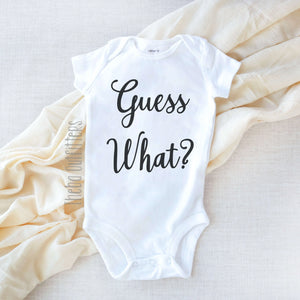 Guess What? Pregnancy Announcement Onesie Bodysuit Baby Newborn Infant Theba Outfitters