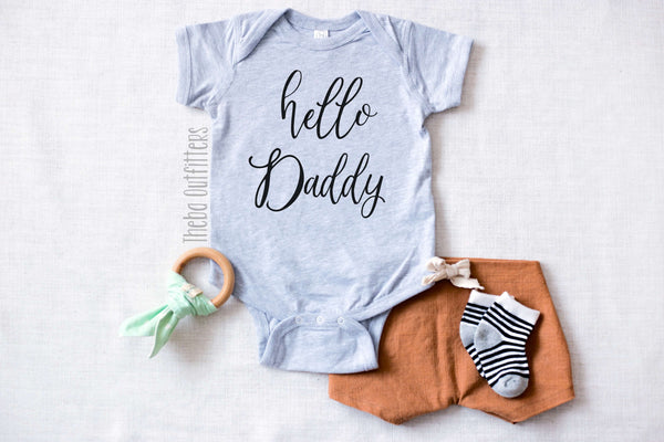Hello Daddy Pregnancy Announcement Baby Onesie Bodysuit infant newborn Theba Outfitters