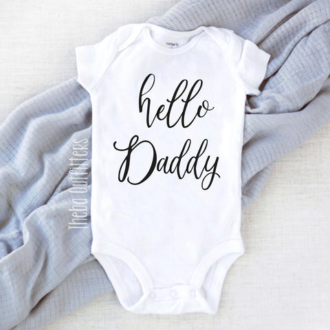 Hello Daddy Pregnancy Announcement Baby Onesie Bodysuit infant newborn Theba Outfitters