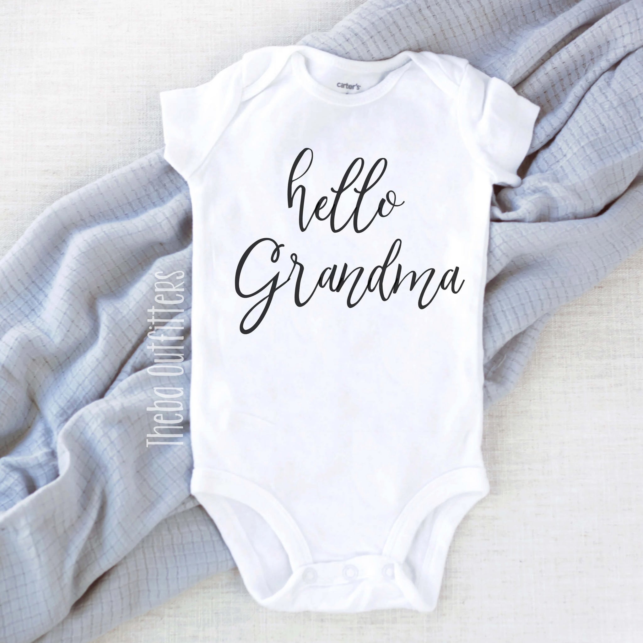 Hello Grandma Pregnancy Announcement Baby Onesie Bodysuit infant newborn Theba Outfitters