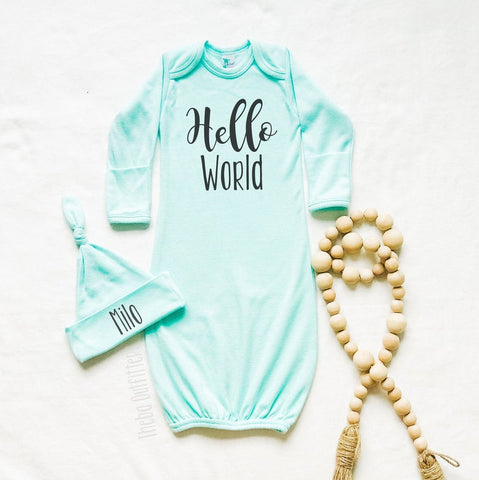"Hello World" Newborn Gown Set