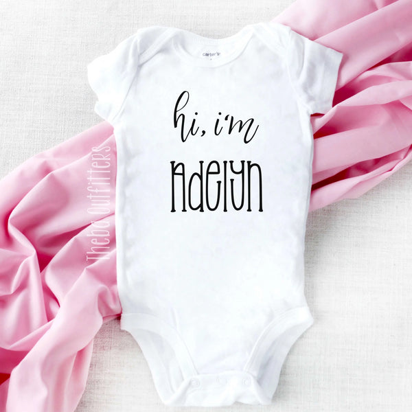 Hi I'm Name Personalized Onesie Bodysuit Newborn Infant Theba Outfitters