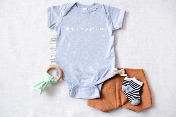 #miracle hashtag miracle Onesie bodysuit newborn infant baby announcement theba Outfitters