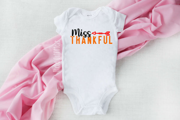 'Miss Thankful' Onesie Thanksgiving Bodysuit infant Newborn Baby Theba Outfitters