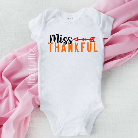 'Miss Thankful' Onesie Thanksgiving Bodysuit infant Newborn Baby Theba Outfitters