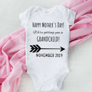 Happy First Mother's Day Personalized Pregnancy Announcement  Baby Onesie Bodysuit Infant Theba Outfitters