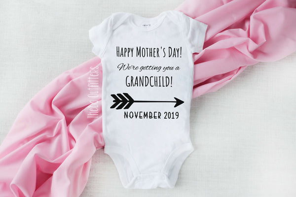 Happy First Mother's Day Personalized Pregnancy Announcement  Baby Onesie Bodysuit Infant Theba Outfitters