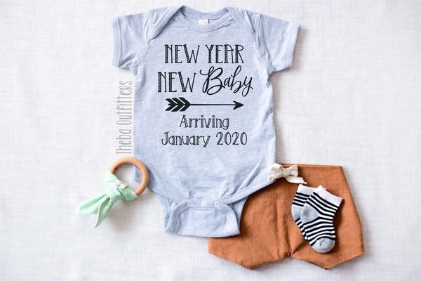 'New Year New Baby' Pregnancy Announcement Onesie Bodysuit Newborn Infant Theba Outfitters