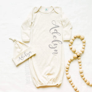 Baby Girl Coming Home Outfit Newborn Gown Knotted Hat Name Theba Outfitters
