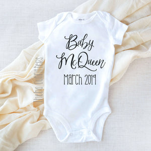 Baby 'Name' Personalized Pregnancy Announcement Onesie Bodysuit Newborn Theba Outfitters  