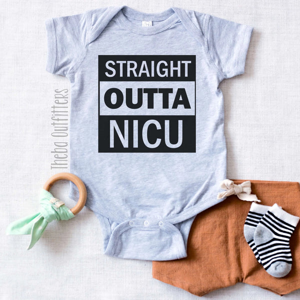 'Straight Outta NICU' Onesie Baby Infant Newborn Preemie Bodysuit Theba Outfitters