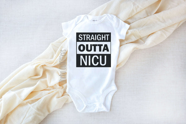 'Straight Outta NICU' Onesie Baby Infant Newborn Preemie Bodysuit Theba Outfitters