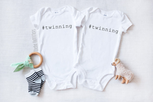 #Twinning Hashtag Twinning Twins Custom Baby Onesie Bodysuit Newborn Infant Theba Outfitters