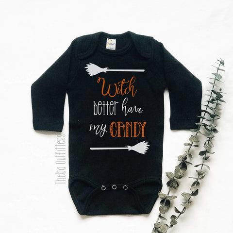 'Witch Better Have My Candy' Onesie Bodysuit Halloween Tee Baby Toddler Theba Outfitters