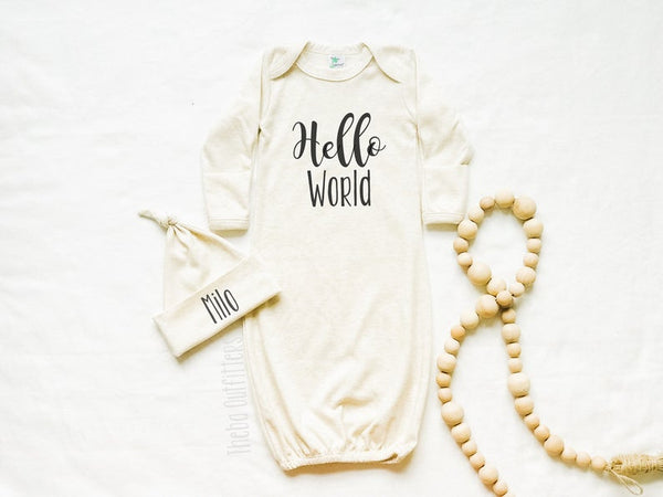 "Hello World" Newborn Gown Set