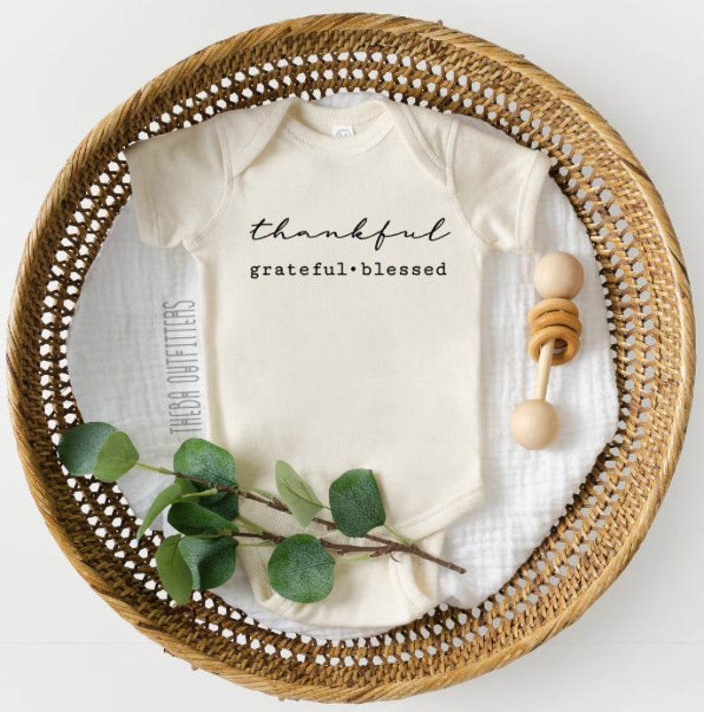 'Thankful*Grateful*Blessed' Natural Onesie